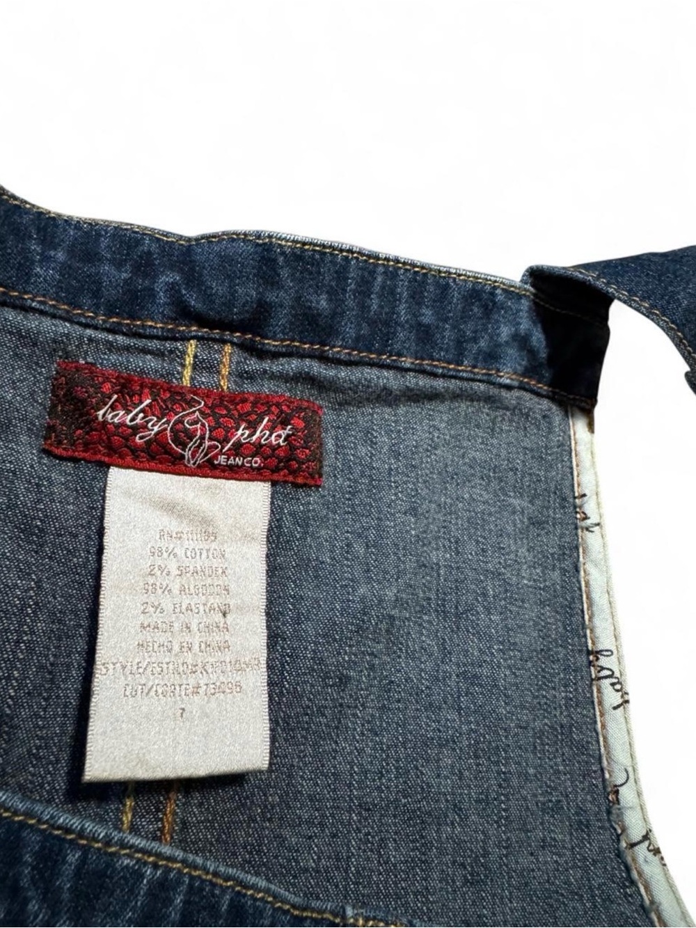Vintage y2k Baby Phat Dark Blue Denim Embroidered Logo Mcbling Plaque Overalls - Picture 7 of 8